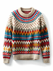Cozy Fair Isle Knit Sweater on White Background