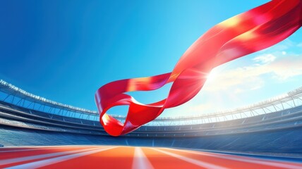 Finish Line Ribbon in Athlete Track,Marathon runner,Running sport,flat vector,champion, winner,Illustration,Athletics all weather running track texture finish text,Business Success Concept.