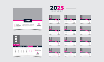 Desk Calendar 2025 planner corporate template design set of 12 months. Template for annual calendar 2025.