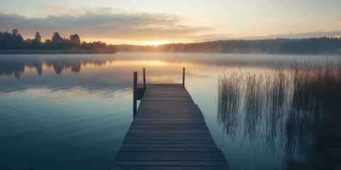 Obraz premium Peaceful Lakeside Sunset