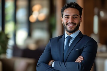Fototapeta premium Confident Businessman in Suit with Tie and Positive Expression.