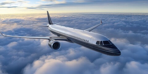 Obraz premium Jetliner flying above dramatic clouds, emphasizing height and power in aviation.