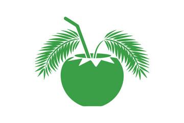 Green Coconut Vector Illustration: Minimalist Tropical Fruit Design for Rustic and Organic Decor with a Fresh, Natural Aesthetic