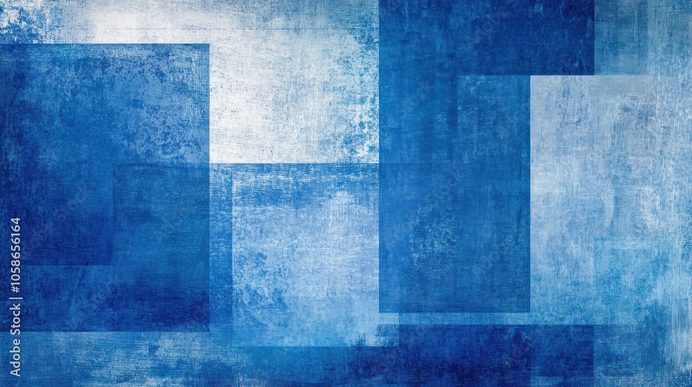 Poster abstract blue and white textured background with overlapping squares.