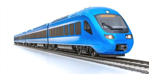 Fototapeta premium Blue modern commuter train isolated on transparent background, ideal for design uses.