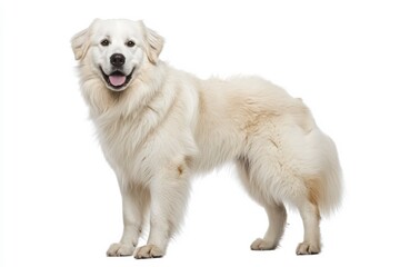 Great Pyrenees adult dog, thick white coat with calm expression, standing confidently, gentle and protective look
