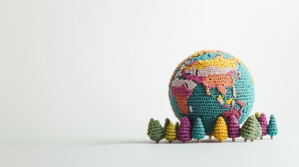 Colorful Crochet Globe with Yarn Trees - Eco Art and Sustainable Craft