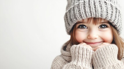 portrait of a cheerful little girl in winter cloths