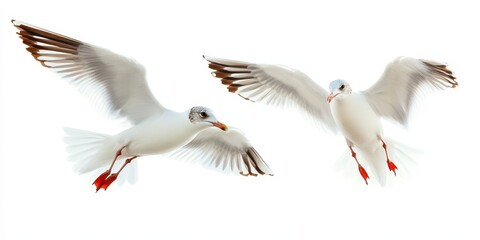 Flying seagulls, isolated on white background.