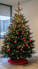 Magical Christmas Tree Decorated with Lights, Ornaments, and Holiday Cheer