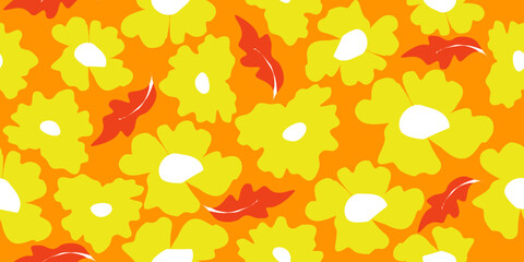 Hand drawn flowers seamless patterns  ornate spring bohemian for fabric, textiles, clothing, wrapping paper, cover, banner, interior decor, abstract backgrounds.
