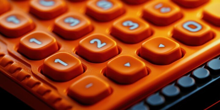 Close-up of an orange calculator with emphasis on numeric keys and basic functions, symbolizing everyday math use.