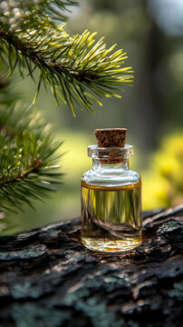 Pine Essential Oil Photo -  Aromatherapy Essence in Glass Bottle
