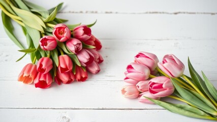 Bouquet of white tulips on wooden table with copy space, rustic style, mother's day, valentines day, spring flowers, background, white, copy space, spring