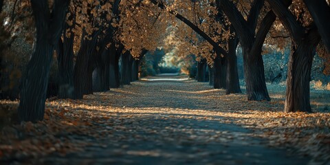 Tree-lined path capturing nature's beauty, serene and scenic.