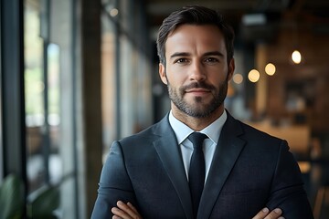Confident Businessman Portrait  Calm,  Trustworthy Leader in Office Setting