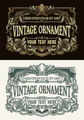 Vintage border frame engraving with antique ornament pattern - Vector EPS 10