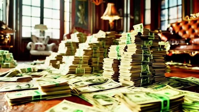 huge stacks of money in the room