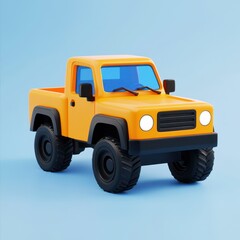 Bright Yellow Toy Truck on a Blue Background