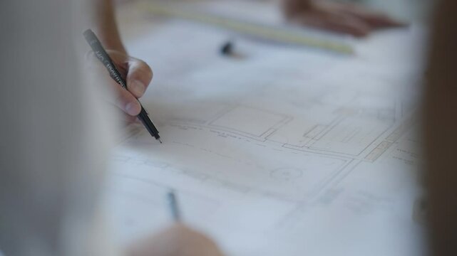 Architect hands working on a sketch