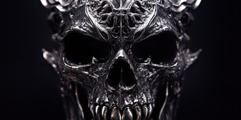 Naklejka premium Vampire skull in sharp detail on a black background, emphasizing gothic themes.