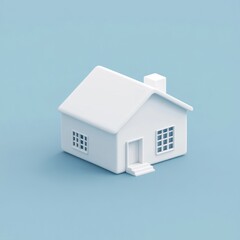 Minimalist White House on a Pastel Blue Background