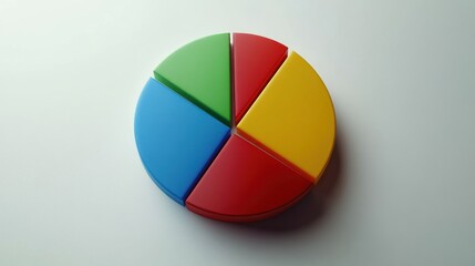 A colorful pie chart divided into five segments of red, blue, green, yellow, and orange, on a white background.