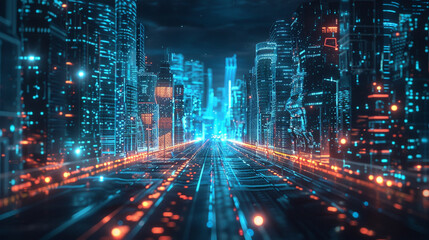 Fototapeta premium Futuristic Digital Cityscape with Advanced Technology