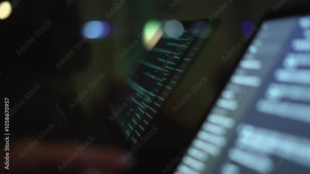 Aufkleber This advanced HighTech Cybersecurity Interface features an innovative Coding Display that offers comprehensive analysis, showcasing the interconnectedness of various devices and systems