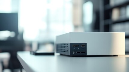 Closeup of a silver desktop computer with ports on the back