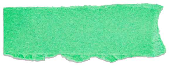 Single piece of isolated ripped blank vibrant green paper with rough edges and copy space for text on transparent background, design element