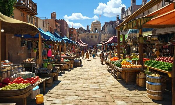 Vibrant Marketplace in a Desert Town