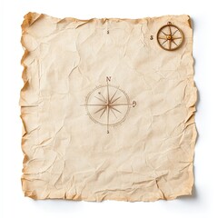 A wrinkled old map featuring a compass rose, suggesting exploration and adventure.