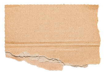 Isolated cut out torn piece of brown corrugated cardboard with texture and copy space for text, transparent png background design element