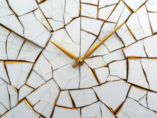 Obraz premium Shattered clock with gold fragments, symbolizing time fragility