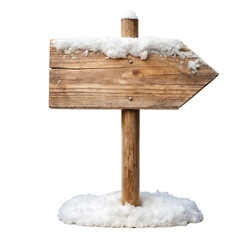 Naklejka premium Snow-Covered Wooden Signpost on transparent or white background