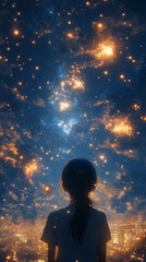 Fototapeta premium girl looking up at the sky, sky and clouds