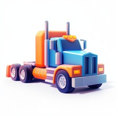 Naklejka premium Vibrant and Stylized Cartoon Semi-Truck on a White Background