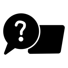 Minimalist FAQ solid icon featuring a question mark within a speech bubble, symbolizing help or information. Solid design ideal for customer support or informational interfaces.