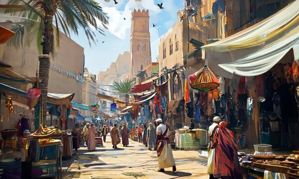 Vibrant Marketplace in a Desert Town