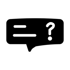 Minimalist FAQ solid icon featuring a question mark within a speech bubble, symbolizing help or information. Solid design ideal for customer support or informational interfaces.