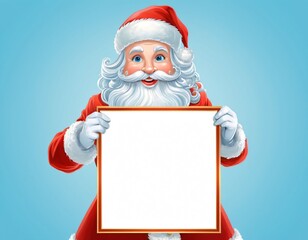 Naklejka premium Image of santa claus holding blank sign on blue background. 