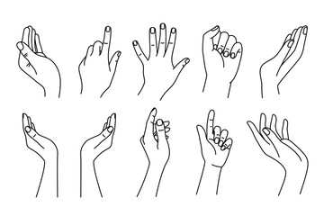 Vector abstract logo design template in simple linear style - hands and gestures - mystic abstract symbols for cosmetics and packaging, jewellery, hand crafted or beauty products