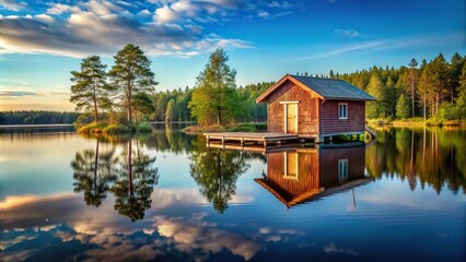 Fototapeta premium Small cabin on lake in Sweden