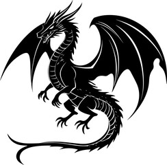 Black dragon icon. Black silhouette icon. Asian style tattoo template isolated on white background