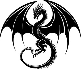 Black dragon icon. Black silhouette icon. Asian style tattoo template isolated on white background