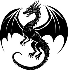 Black dragon icon. Black silhouette icon. Asian style tattoo template isolated on white background