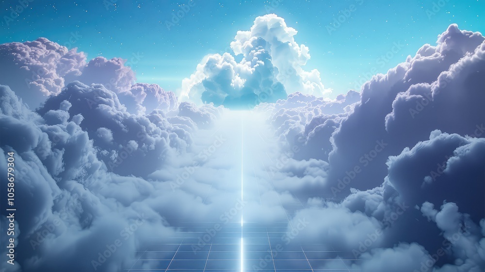 Poster Data storage in the cloud, futuristic minimal style.