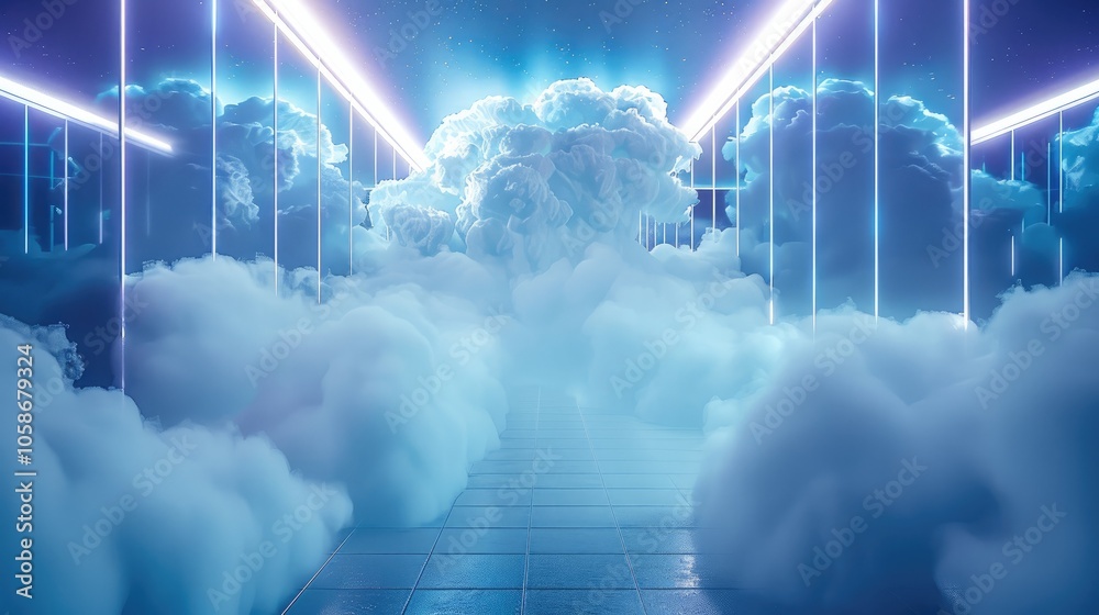 Poster Data storage in the cloud, futuristic minimal style.