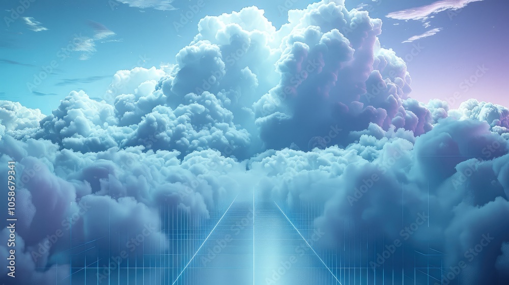 Aufkleber data storage in the cloud, futuristic minimal style.
